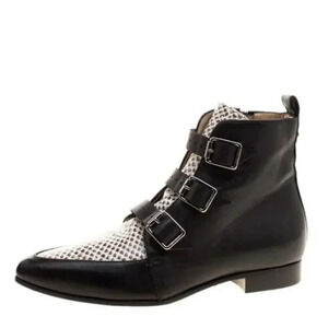 Jimmy Choo‎ Ankle Boots Marlin Cream Snake Print & Black Leather